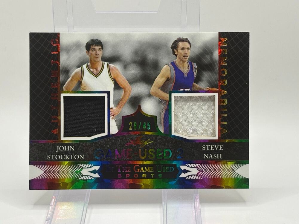 2024 Leaf In The Game Used Steve Nash & John Stockton Dual Jersey Patch 28/45 SP